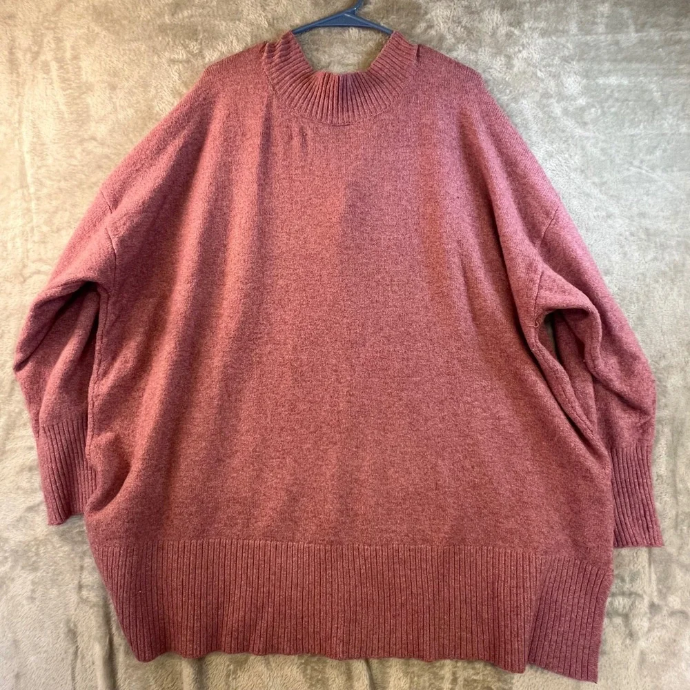 ANA A NEW APPROACH‎ Women's Pink Heathered V-Neck Sweater Tunic Plus Size 3X